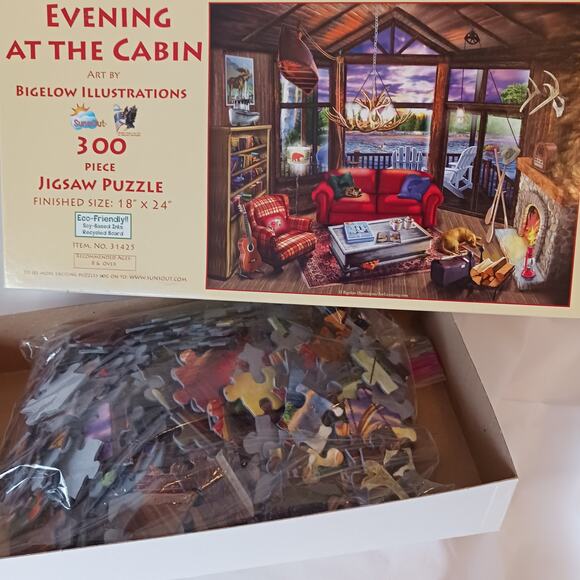 "Evening At The Cabin" 300 Piece Puzzle by Bigelow Illustrations - Picture 2 of 2